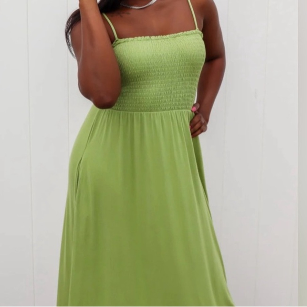 🟠NWT CULTURE CODE Twilight Serenade Empire Maxi Dress in Happy Olive 2X